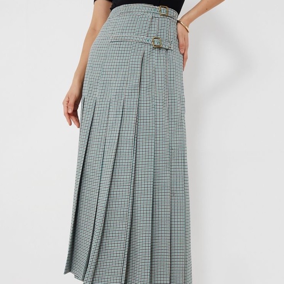 Tuckernuck Isla Green Paladian Check Pleated Double Buckle...